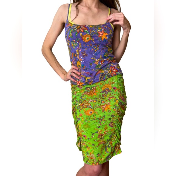 RALPH LAUREN PURPLE LABEL SILK VIBRANT PURPLE & GREEN FLORAL PAISLEY 2 PIECE SET - Picture 2 of 8